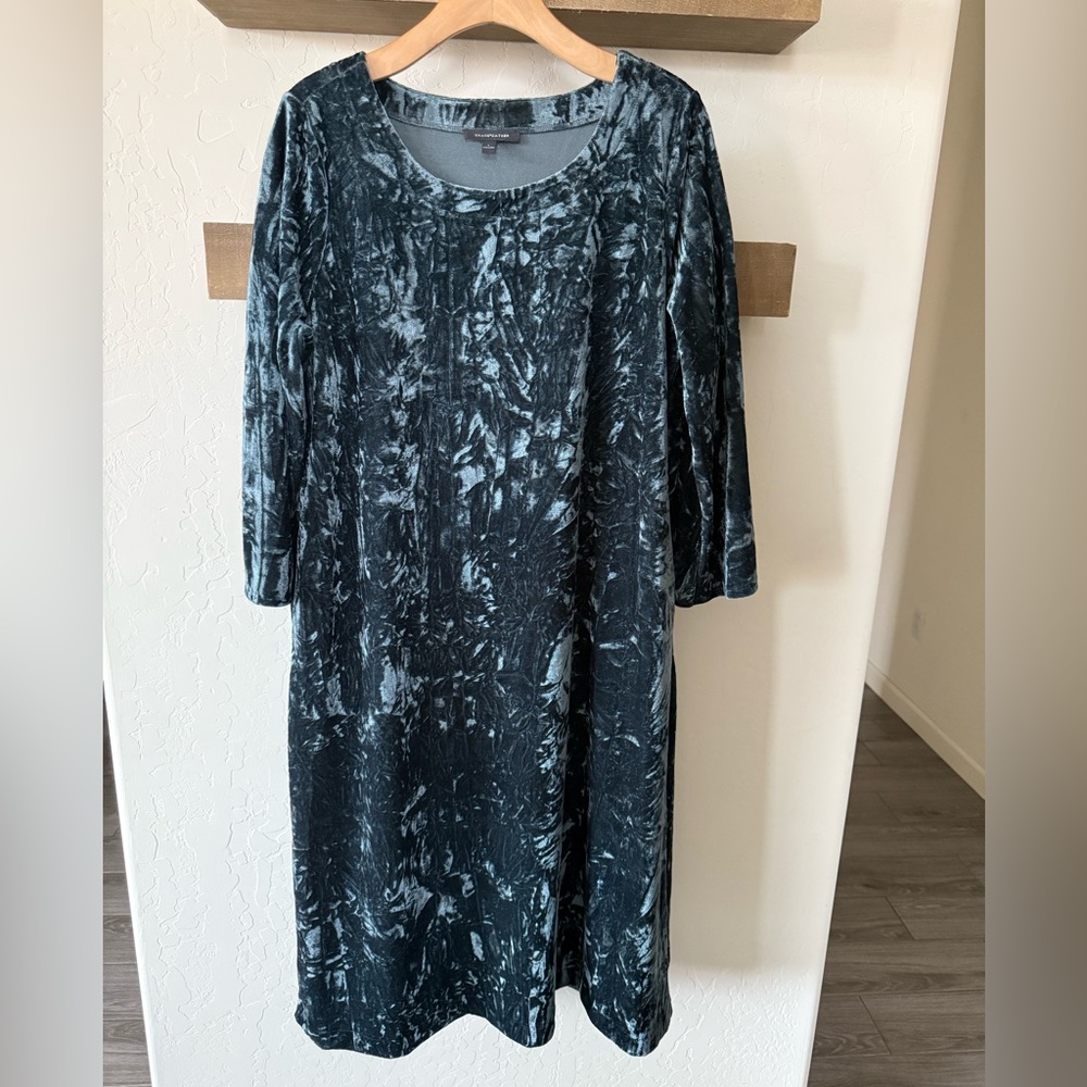 Grade & Gather|Crushed velvet blue long sleeve midi dresss,Large•Boho holiday